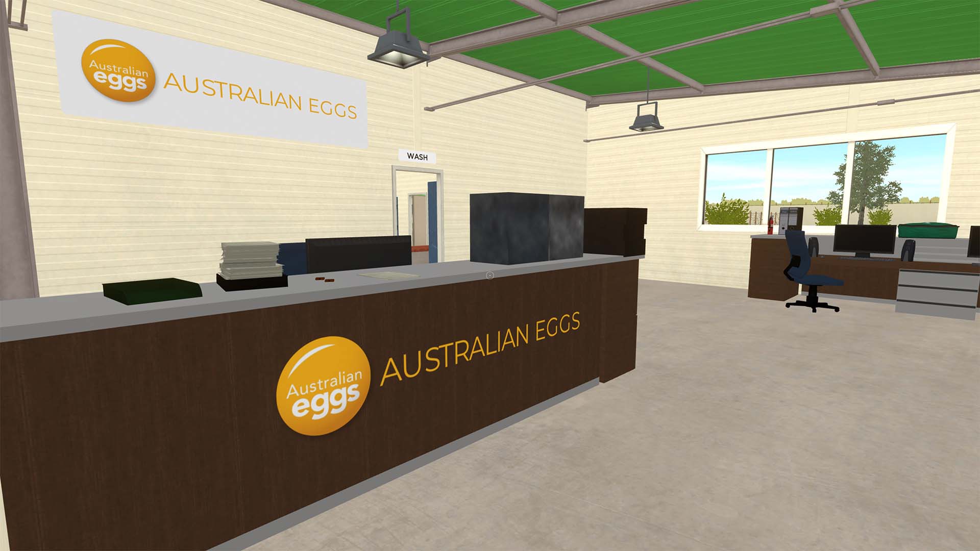 Think Digital VR and AR Production Australian Eggs biosecurity training office in virtual reality.
