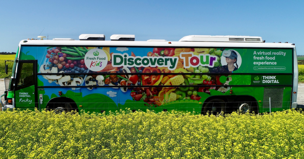 The Think Digital Virtual Reality bus with the Woolworths Discovery Tour branding